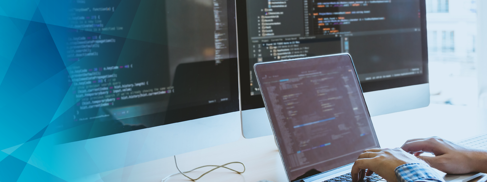 Three screens with code