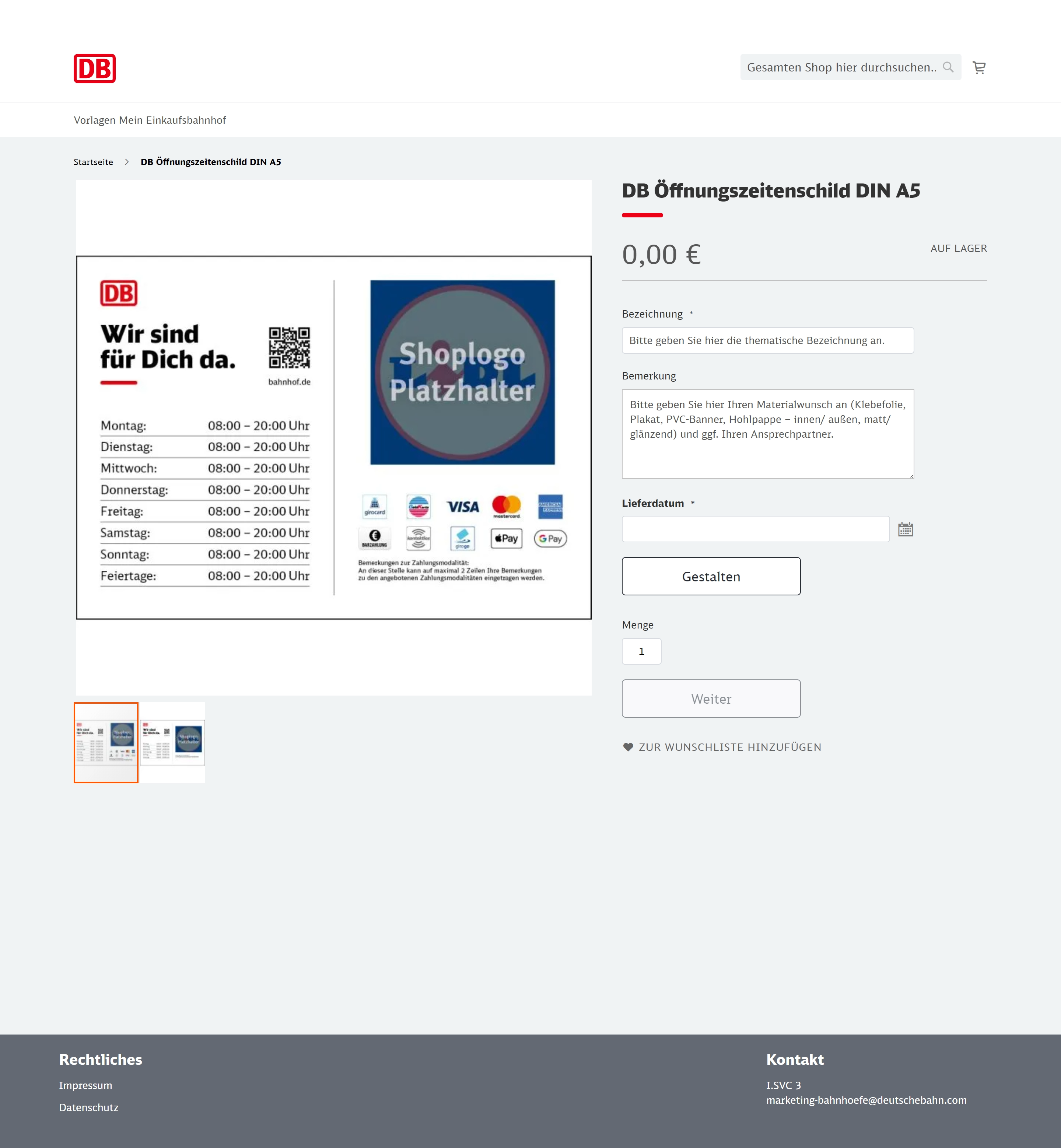 Screenshot der Produktdetailseite in "Mein Einkaufsbahnhof"