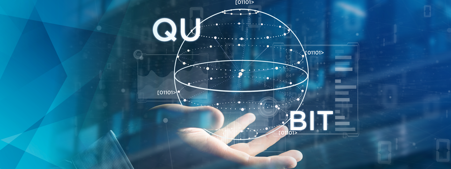 Menschliche Hand hält ein Quantencomputing-Konzept