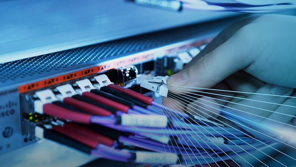 Fibre optic cable is plugged in