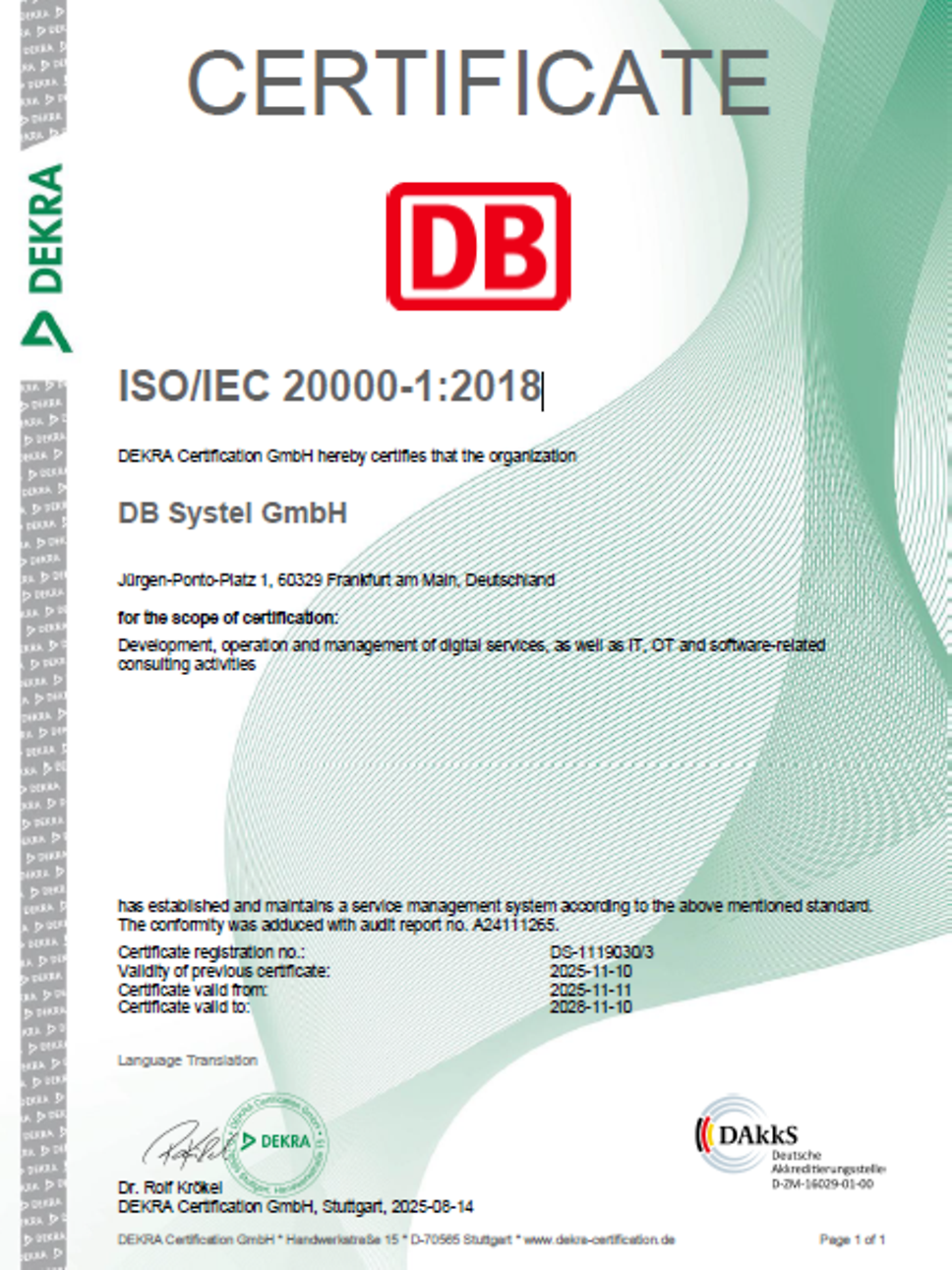 Iso Zertifizierung 20000-1:2018
