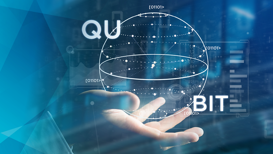 Menschliche Hand hält ein Quantencomputing-Konzept